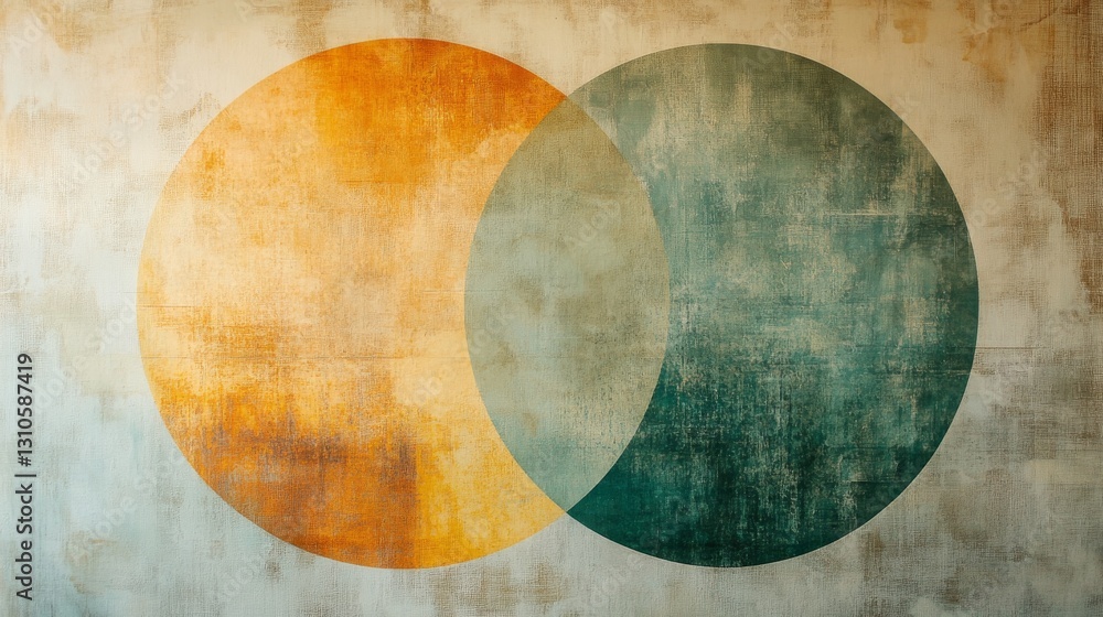 Aufkleber two overlapping circles are displayed with color variations and textures