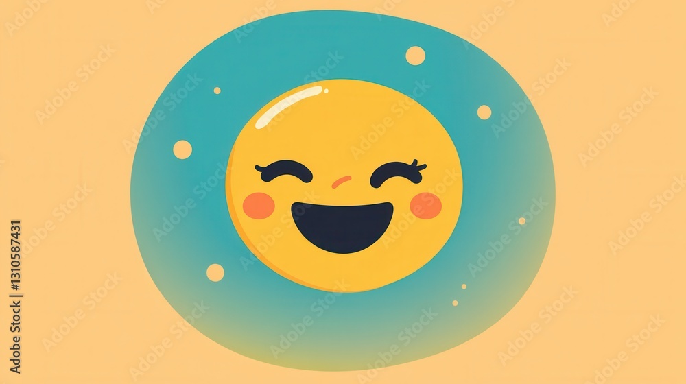 Poster bright yellow minimalist icon of a smiling face with cheerful design expressing happiness in a simpl