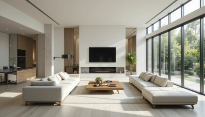 Fototapeta premium Modern Living Room Design with Natural Light and Minimalist Style