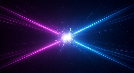 Futuristic Light Rays Colliding with Glowing Effect in Dark Space