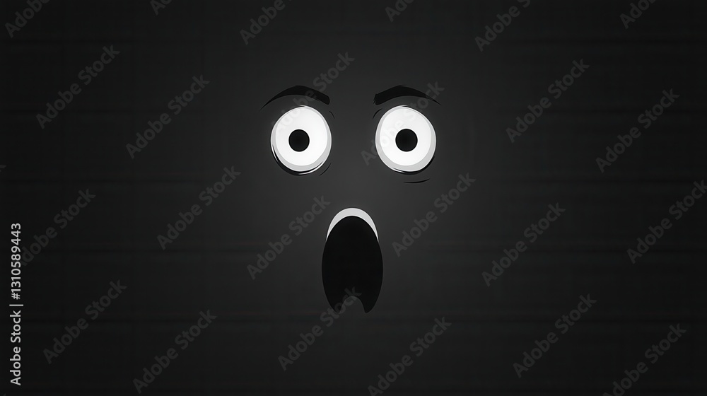 Poster fearful expression of a dark face with wide eyes creates an eerie atmosphere in a minimalist design