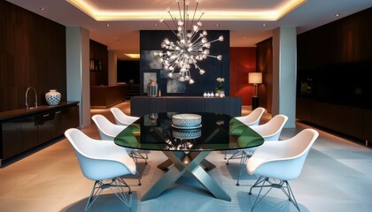 Modern Elegant Dining Room with Stylish Furniture and Lighting