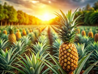Lush Pineapple Plantation: Rows of Pineapples Ready for Harvest
