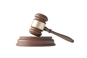 Wooden gavel rests on a wooden base, isolated