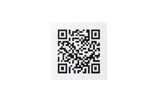 Black and white QR code is displayed on a white background, isolated
