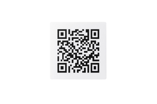 Black and white QR code is displayed on a white background, isolated