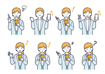 スマホを持つビジネスウーマンのイラストセット