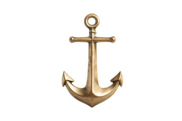 Gold anchor with a silver chain, isolated