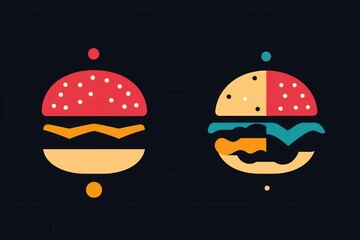 Fototapeta premium Flat burger icon logo featuring minimalism and vibrant colors suitable for fast food branding