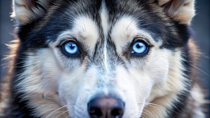 Close-up of blue eyes with vertical pupils and a slight iris movement in a husky's face, showcasing the dog's natural expression , husky eyes, close-up