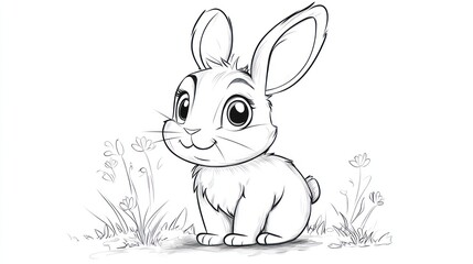 A cute bunny rabbit sitting in a field of simple flowers