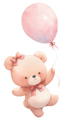 Naklejka premium ピンクの風船とクマのぬいぐるみ｜可愛くて優しい雰囲気の動物イラスト