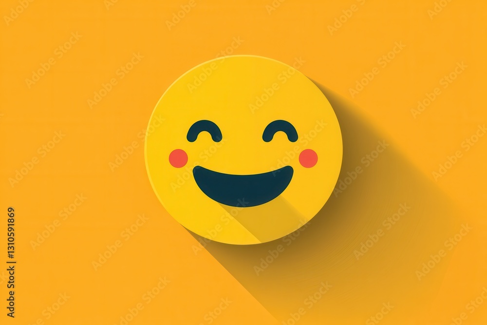 Poster bright yellow minimalist icon of a smiling face with cheerful expression in flat design, perfect for