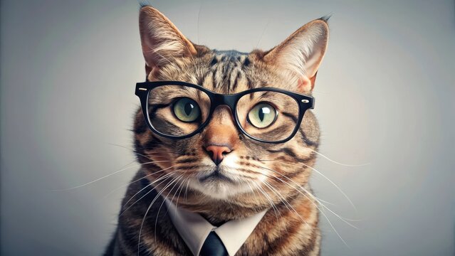 Elegant feline in stylish frames, stylish pet, fashionable cat glasses