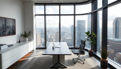 Modern Office Interior with City View in Bright Urban Environment