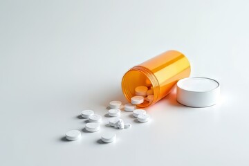 Orange Pill Bottle with White Pills Spilled Out