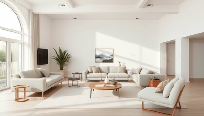 Bright Modern Living Room with Minimalist Furniture and Natural Light
