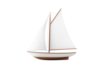White sailboat with a brown trim, isolated