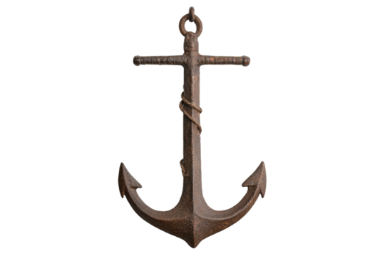 Rusted anchor is hanging from a chain, isolated