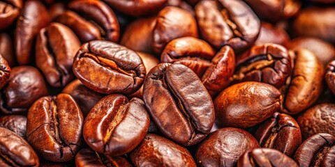 Obraz premium Close up of glossy coffee beans with rich brown hues, nutty, texture, nutty, texture, aromatic, dark