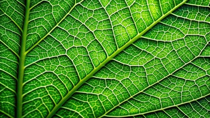 Fototapeta premium close-up of a vibrant green leaf with intricate veins, showcasing its texture and detail , botanical