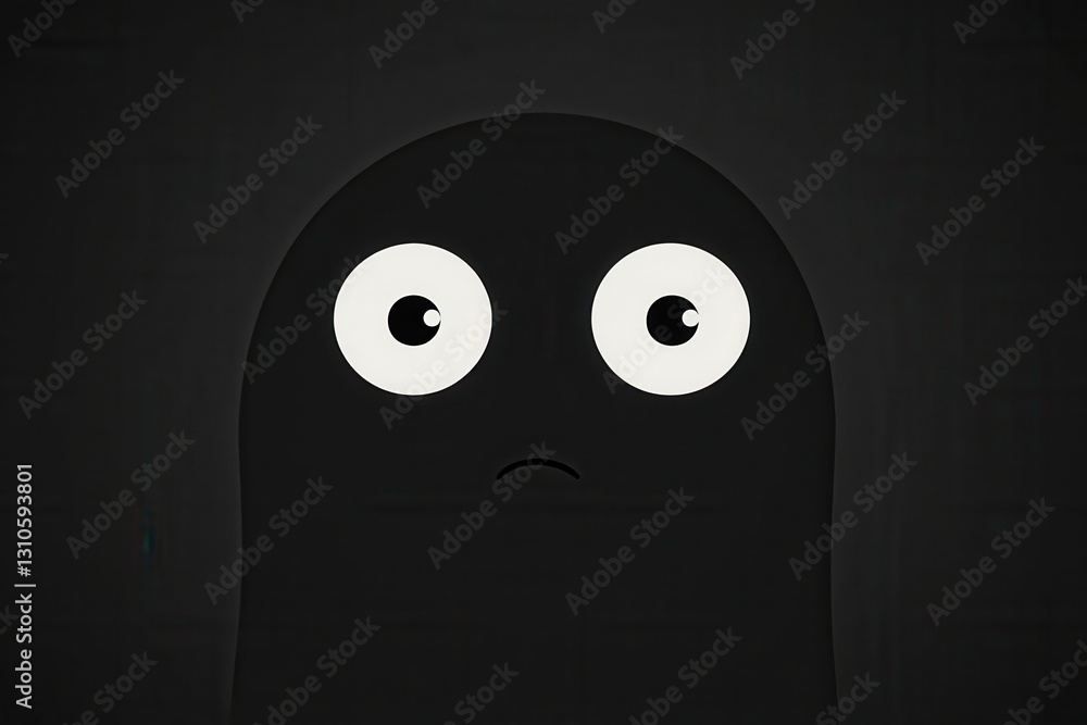Aufkleber eerie minimalist design featuring a dark face with wide fearful eyes in a monochrome color scheme