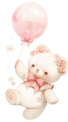 ふわふわテディベアと風船｜ナチュラルでキュートなイラスト素材