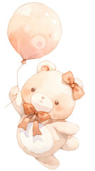 ふわふわテディベアと風船｜ナチュラルでキュートなイラスト素材