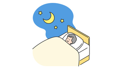 睡眠：ベッドで眠るシニア男性