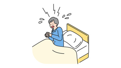 睡眠：朝寝坊をしたシニア男性