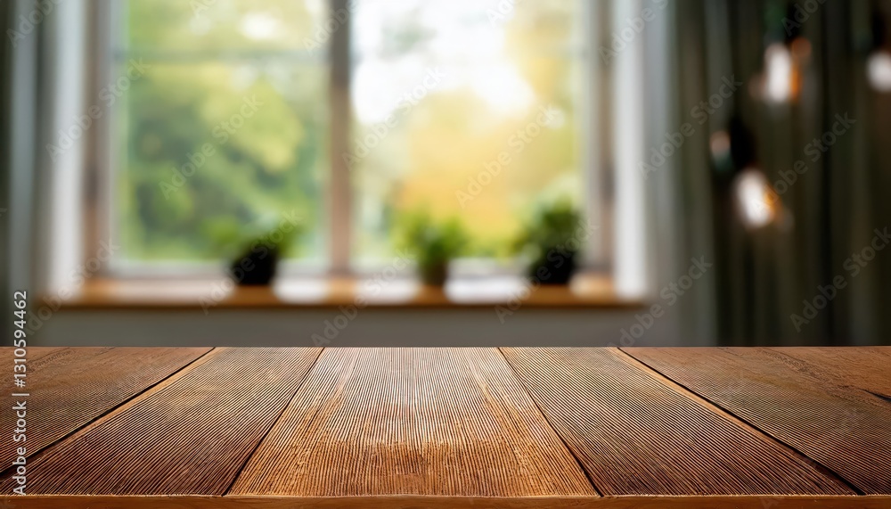 Poster elegant wooden table in soft focus against a dreamy window backdrop, showcasing versatility and mini
