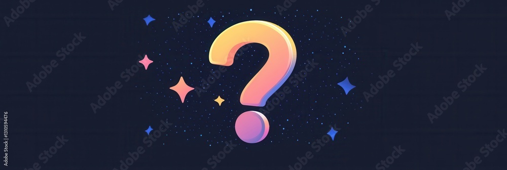 Poster minimalist question mark icon with glowing light bursts in modern flat style for design and creative