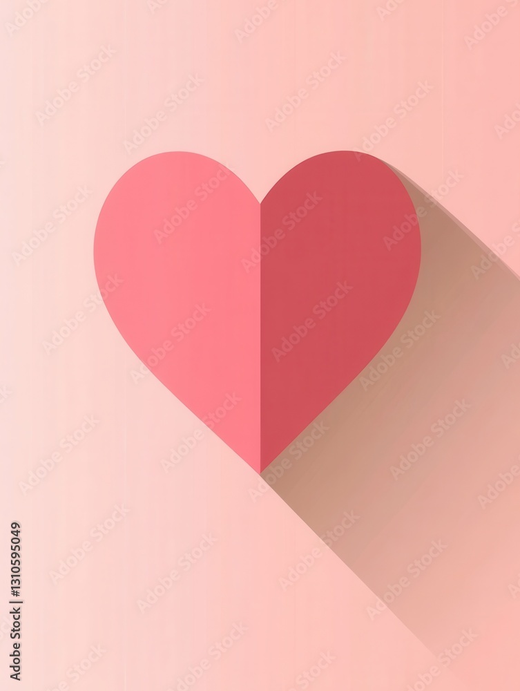Poster minimalist heart icon featuring soft shadows and warm pink tones in a flat design appealing to moder