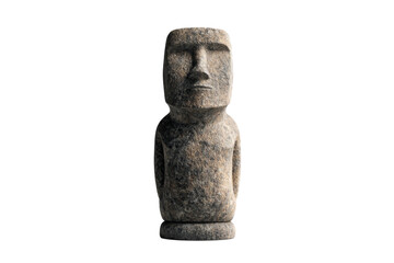 Statue of a man with a stone face stands on a white background, isolated