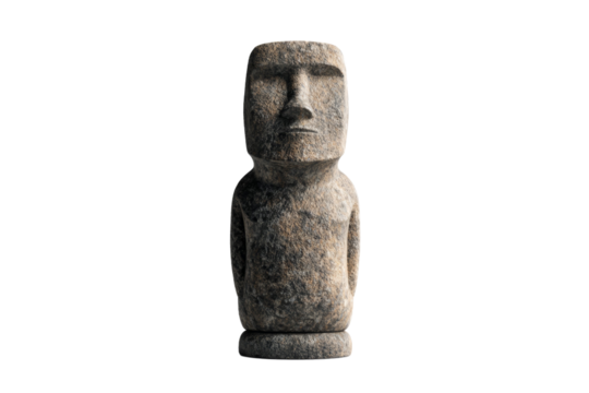 Statue of a man with a stone face stands on a white background, isolated
