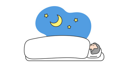 睡眠：布団で横になって眠るシニア女性