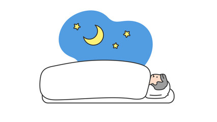 睡眠：布団で横になって眠るシニア男性