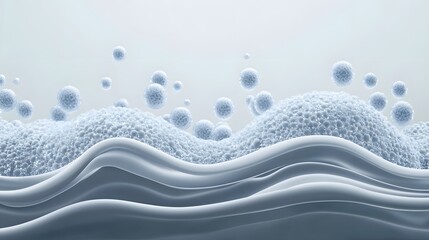 White balls fluttering in water waves
