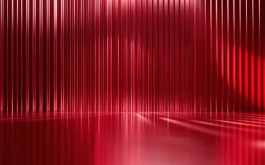Glossy Red Vertical Stripes Creating a Luxurious Background with Soft Reflections and Warm Ambience