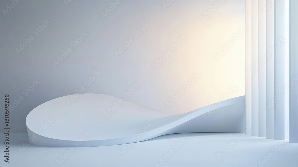 Poster 3d render of an abstract background with a white wave and empty space for product presentation