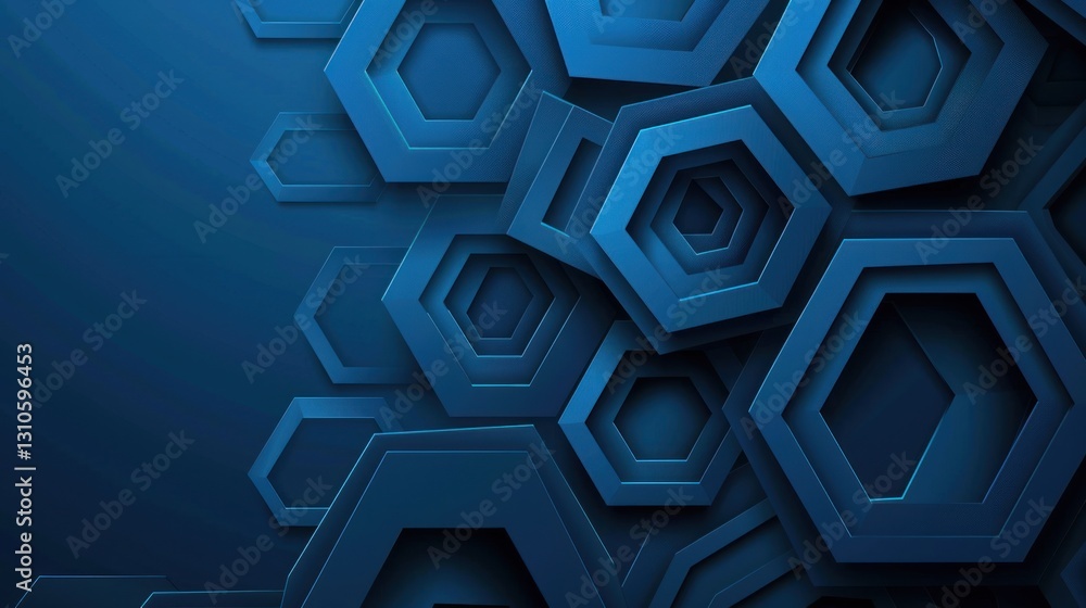 Poster abstract blue hexagonal pattern with layered geometric shapes