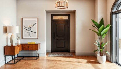 Modern Entryway Design with Elegant Furniture and Green Plant