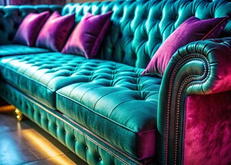 Obraz premium Luxurious Velvet Sectional Sofa Texture: Tilt-Shift Photography