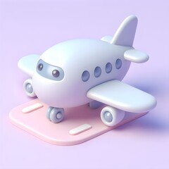 Naklejka premium Charming cartoon 3D airplane with smooth glossy finish on soft pastel lavender background