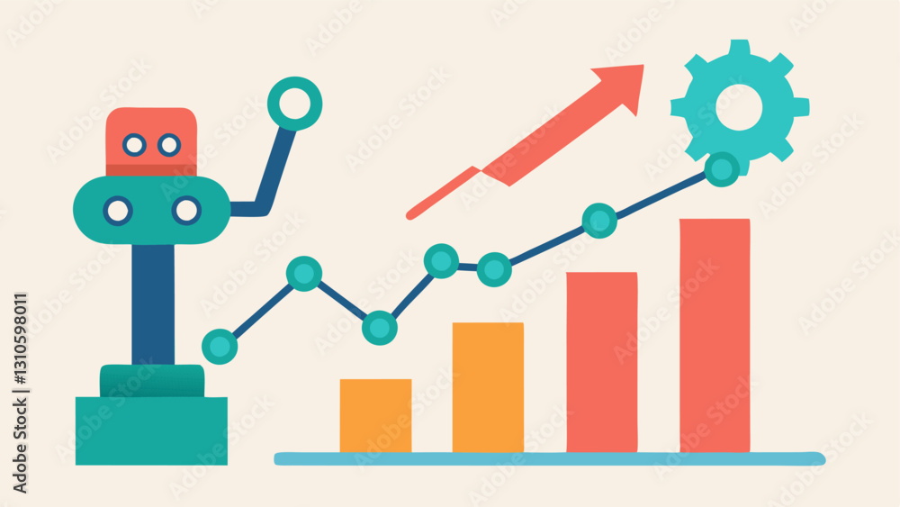Poster investment growth chart a graphical representation of a rising investment growth chart with a roboti