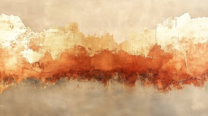 Abstract layered painting portraying different earthy tones and colors on canvas