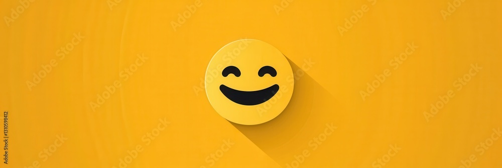 Fototapete smiling face icon in bright yellow flat design with minimalist style set against matching background