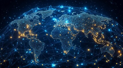 Global Network Connections Illuminating the World Map