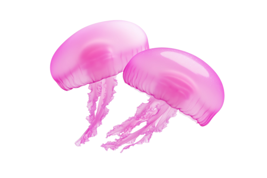 Two pink jellyfish with long tentacles, isolated