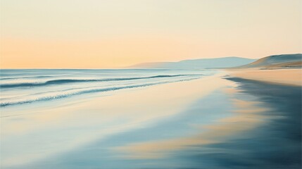 Serene ocean sunset scene coastal beach landscape art tranquil environment wide angle view nature's beauty